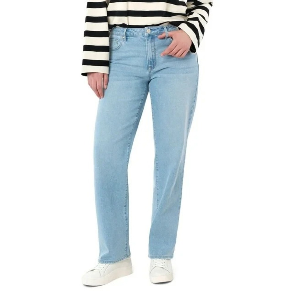 Seven7 Womens Loose Straight Jean Size 4 Light Wash High Rise Blue Denim